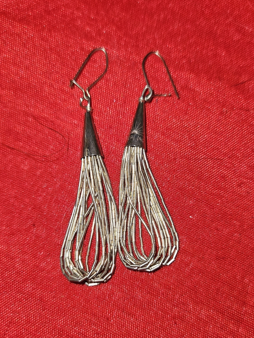 Sterling Native American Navajo Liquid Silver Dangle Earrings - 10 Strands